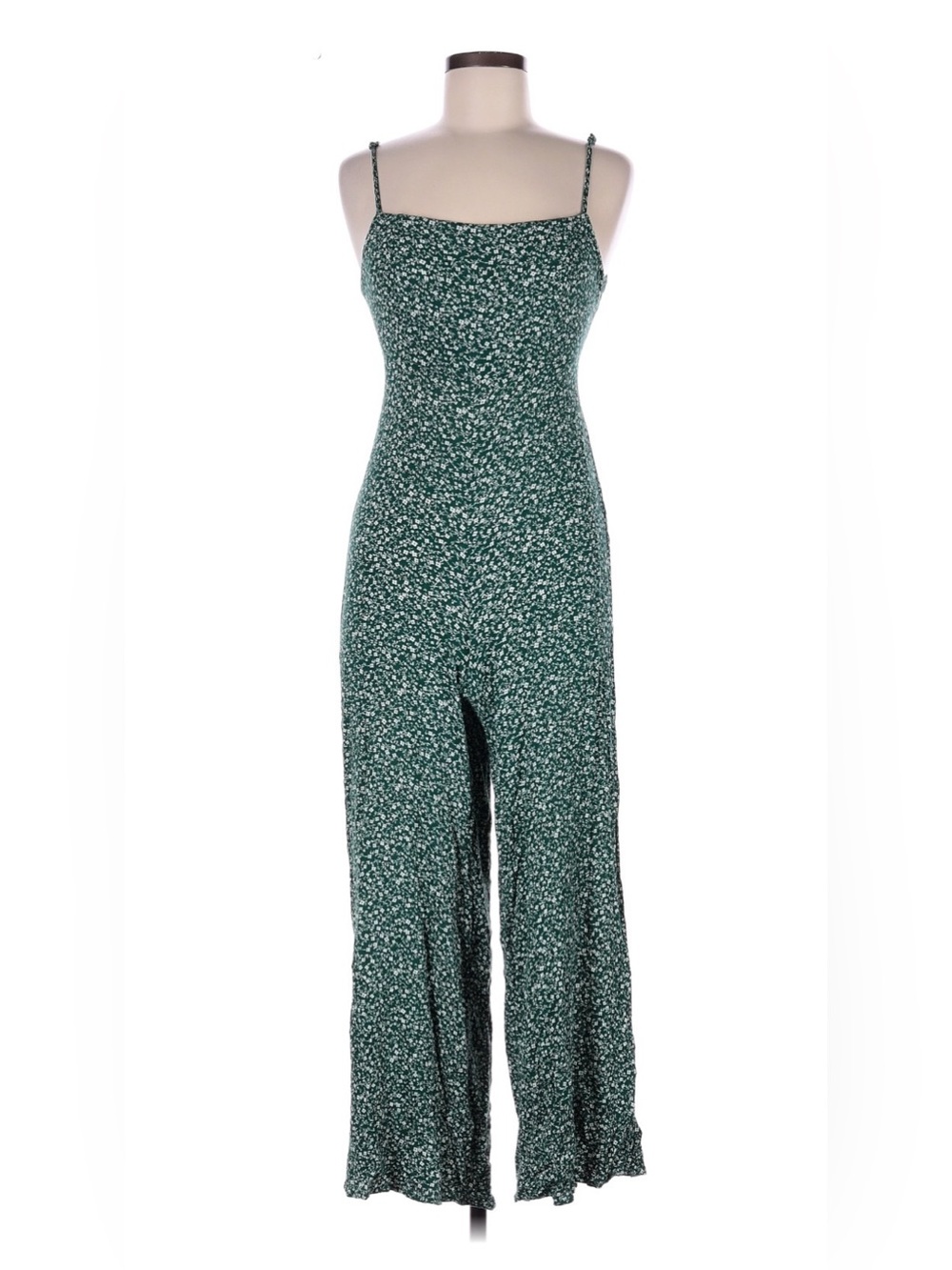 Francesca’s Kelley Green Floral Spaghetti-Strap Jumpsuit, medium